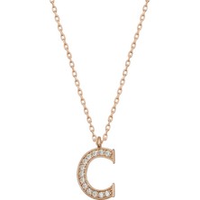 Tienda Elegante Gümüş Rose C Harfi Kadın Kolye