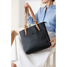 Just Polo  Kadın Siyah Taba Büyük Boy El Çantası ve Cüzdanı Kombin 31 x 32 cm