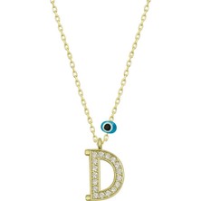 Tienda Elegante Gümüş Nazar Gold D Harfi Kadın Kolye