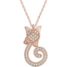 Tienda Elegante Gümüş Rose Kedi Kadın Kolye