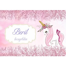 Reysa Tasarım Pembe Unicorn Temalı Baby Shower Afişi 100X150 cm