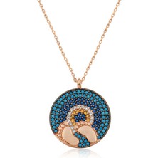 Tienda Elegante Gümüş Rose Nazarlı Bebek Ayak Izi Bayan Kolye