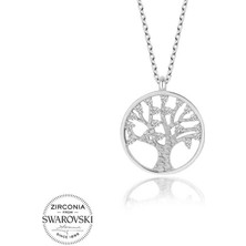 Fm Swarovski Taşlı Gümüş Hayat Ağacı Bayan Kolye