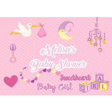Reysa Tasarım Pembe Leylek ve Oyuncak Temalı Baby Shower Afişi 100X150 cm