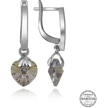 Fm Swarovski Crystal Taşlı Gümüş Beyaz Kalp Sallantılı Kadın Küpe