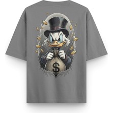 Overoz Varyemez Amca Sırt Baskılı Yarı Oversize Unisex Gri Tshirt 1380