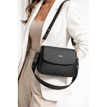 Just Polo Kadın Siyah Baskı Desenli Uzun Askılı Omuz ÇANTASI-2197