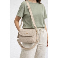 Just Polo Kadın Taş Rengi Baskı Desenli Uzun Askılı Omuz ÇANTASI-2197