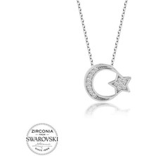 Fm Swarovski Taşlı Gümüş Ayyıldız Bayan Kolye