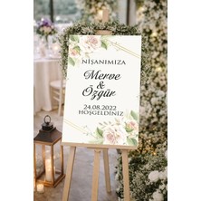 Reysa Tasarım Krem Sade Çiçekli Düğün, Nişan ve Söz Karşılama Panosu – 50X70 cm
