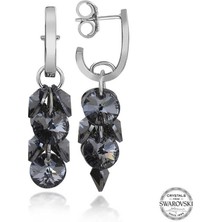 Fm Swarovski Crystal Taşlı Gümüş Salkım Sallantılı Çivili Kadın Küpe