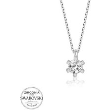 Fm Swarovski Taşlı Gümüş Tektaş Bayan Kolye