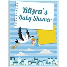 Reysa Tasarım Mavi Çizgili Leylek Temalı Baby Shower Afişi 100X150 cm