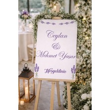 Reysa Tasarım Mor Çiçekli  Düğün, Nişan ve Söz Karşılama Panosu – 50X70 cm