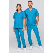 Turkuaz Scrubs Takım - Hemşire Doktor Üniforması Yüksek Kaliteli Kumaş