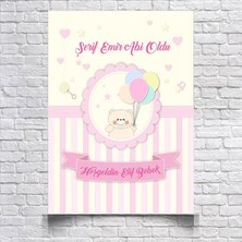 Reysa Tasarım Pembe Sevimli Ayıcık Temalı Baby Shower Afişi 50X70 cm