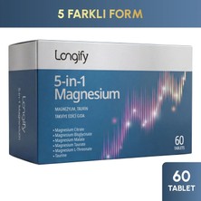 Longify 5-In-1 Magnesium, 60 Tablet, Magnezyum Bisglisinat, Sitrat, Malat, L-Treonat, Taurat ve Taurin