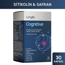 Longify Cognitive Sitikolin, Fosfatidilserin, Safran, Ginkgo Biloba, L-Teanin, B2, B6 ve B12 Takviye Edici Gıda 30 Kapsül