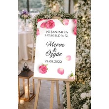Reysa Tasarım Pembe Güllü Düğün, Nişan ve Söz Karşılama Panosu – 50X70 cm