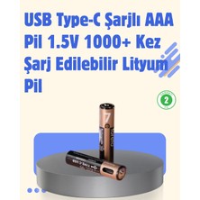 Cash Dukkan USB Type-C Şarjlı Aaa Lityum Pil | 1.5V Sabit Voltaj, 1000+ Şarj Döngüsü ile Uzun Ömür