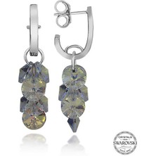 Fm Swarovski Crystal Taşlı Gümüş Salkım Sallantılı Çivili Kadın Küpe