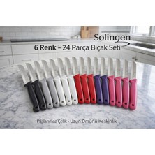 Solingen Simli Karışık Renk 24 Parça Bıçak Seti (Siyah-Gri-Kırmızı-Mor-Pembe-Beyaz)
