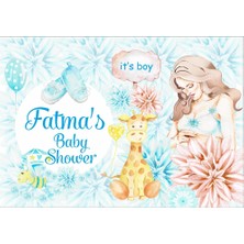 Reysa Tasarım Mavi Zürafa Temalı Baby Shower Afişi 70X100 cm