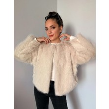 Ekru Astarlı Kısa Suni Kürk Ceket