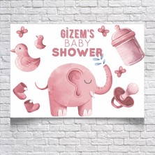 Reysa Tasarım Pembe Fil Temalı Baby Shower Afişi 50X70 cm
