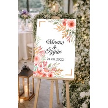 Reysa Tasarım Beyaz Çiçekli Çerçeveli Düğün, Nişan ve Söz Karşılama Panosu – 50X70 cm