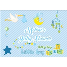 Reysa Tasarım Mavi Leylek ve Oyuncak Temalı Baby Shower Afişi 100X150 cm
