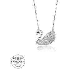 Fm Swarovski Taşlı Gümüş Kuğu Bayan Kolye