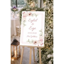 Reysa Tasarım Pembe Güllü Düğün, Nişan ve Söz Karşılama Panosu – 50X70 cm