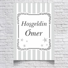 Reysa Tasarım Gri Çizgili Baby Shower Afişi 35X50 cm