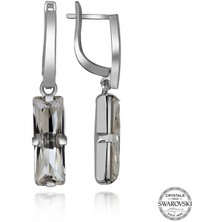 Fm Swarovski Crystal Taşlı Gümüş Beyaz Baget Sallantılı Kadın Küpe