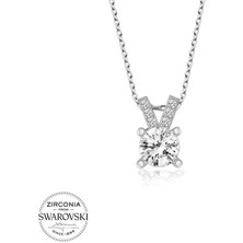 Fm Swarovski Taşlı Gümüş Tektaş Bayan Kolye