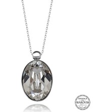 Fm Swarovski Crystal Taşlı Oval Gümüş Kadın Kolye