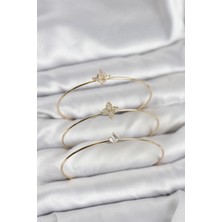 Pazarcan Zirkon Taşlı Gold Renk Yonca Model 3'lü Kadın Bileklik Kombini