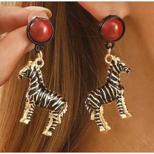 Rachel Silver Altın Renk Kırmızı Taşlı Mineli Zebra Küpe