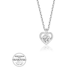 Fm Swarovski Taşlı Gümüş Kalp Bayan Kolye