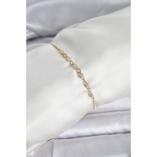 Pazarcan Gold Renk Zincir Model Zirkon Taşlı Pirinç Asansörlü Kadın Bileklik