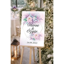 Reysa Tasarım Pembe Çiçekli Düğün, Nişan ve Söz Karşılama Panosu – 50X70 cm