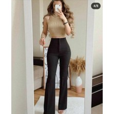 Pazarcan Kadın Yüksek Bel Ispanyol Paça Atlas Kumaş Pantolon