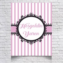 Reysa Tasarım Pembe Çizgili Baby Shower Afişi 35X50 cm