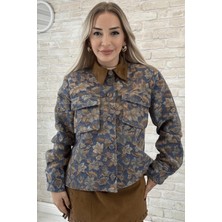 Muna Boutique Laviya Ithal Koyu Çiçek Desenli Önden Düğmeli Kadın Ceket