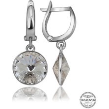 Fm Swarovski Crystal Taşlı Gümüş Beyaz Sallantılı Kadın Küpe