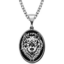 Tienda Elegante Gümüş Siyah Zeminli Kurt Motifli Göktürkçe Türk Yazılı  Kolye