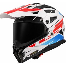 Ls2 Pıoneer 2 Namıb Beyaz-Mavi-Kırmızı Kask (Siyah Vizör)