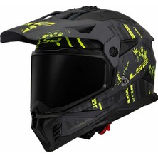 Ls2 Pıoneer 2 Crazy Mat Siyah-Gri-Neon Sarı Kask (Siyah Vizör)
