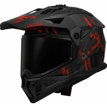Ls2 Pıoneer 2 Crazy Mat Siyah-Gri-Kırmızı Kask (Siyah Vizör)